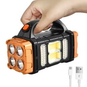 Two Side Solar Handheld Flashlight with COB Sidelight, High Bright 8 Modes Spotlight with USB Cable, Rechargeable Portable LED Searchlight for Outdoor Hunting Boating Camping Emergencies